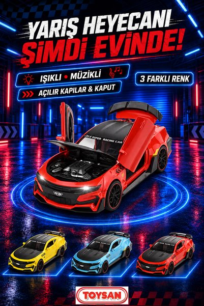 Toysan 1.24 ÖLÇEK KUTULU SESLİ VE IŞIKLI ÇEK BIRAK METAL ARABA
