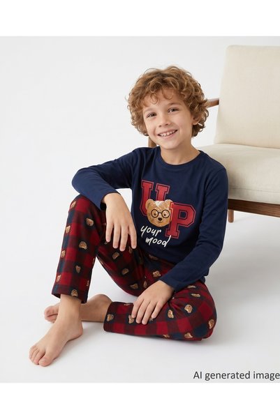vitmo Erkek Çocuk Uzun Kollu %100 Pamuklu Pijama Takımı Bear Mood