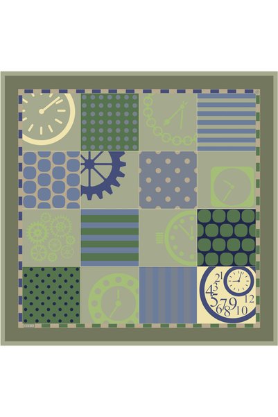 Belli Yeşil Obje Desen %100 Twill İpek Eşarp 4409-54