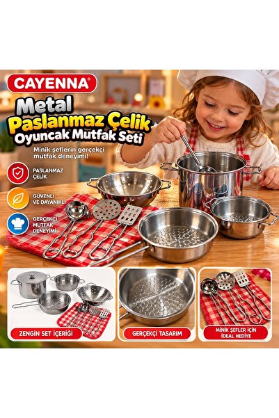 cayenna Metal Paslanmaz Çelik Oyuncak Kabartmalı 11 Parça Aksesuarlı  Tencere...