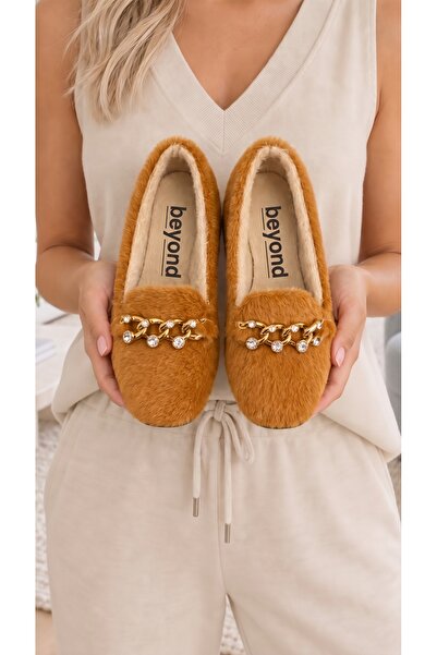 Beyond Women's Tan Stone Accessory Chain Plush Home Ballerinas 1 cm Byndvt04