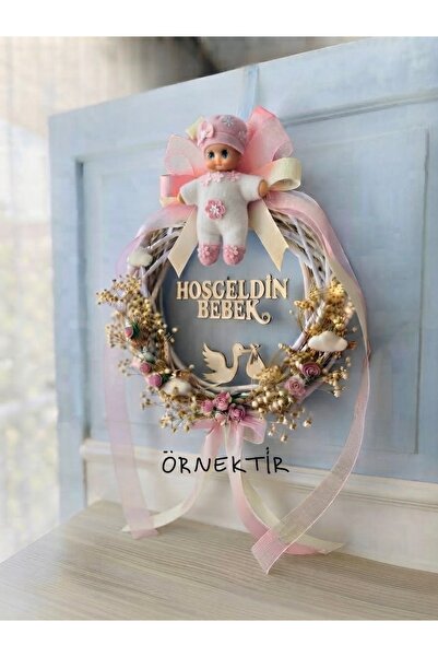 Deniz Party Store Pembe Kurdeleli bebek kapı süsü malzemesi sepet süsü