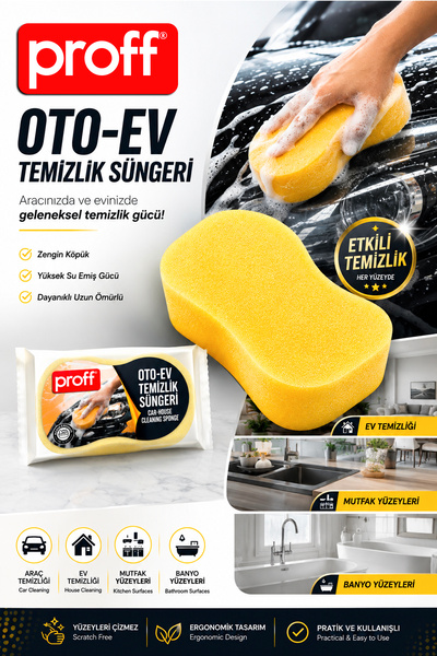 Proff Oto-Ev Temizlik Süngeri - 1 Adet Büyük Boy Çizmez Ergonomik