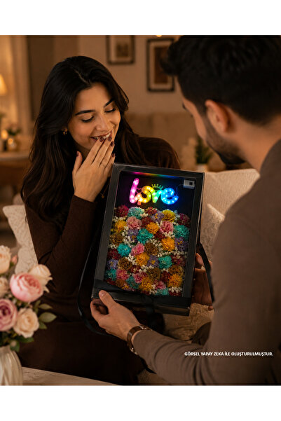 Salish LED Işıklı Love Yazılı Premium Çiçek Aranjmanı – Şeffaf Asetat Kutuda ...
