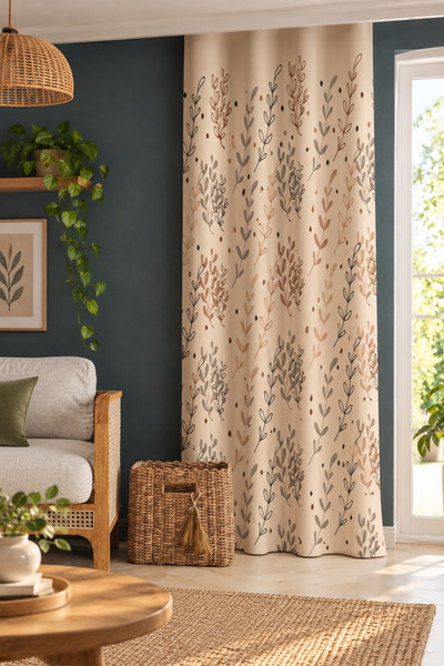 ALAMODECOR Yaprak Ve Çiçek Desenli Krem Tonlarında Iskandinav Model Oturma Od...