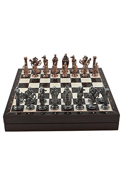 Gift Home Gifthome Metal Satranç Takımı Büyük İngiliz Antik Taş ve Ceviz Dese...
