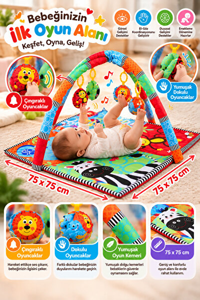 Molmini Oyuncaklı Oyun Minderi Bebek Oyun Halısı Oyuncak 75x75