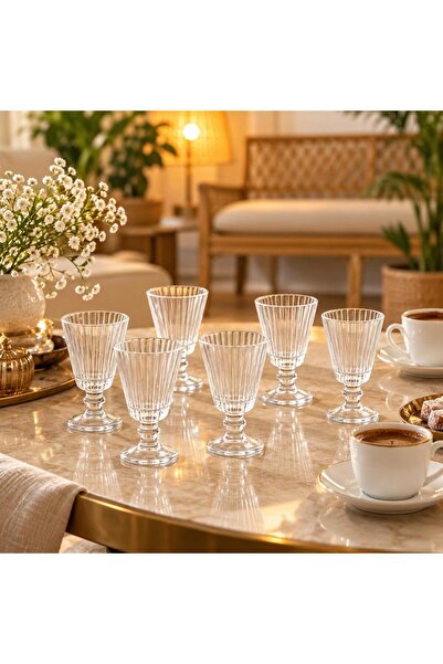 ZÜRİH COLLECTİON Çizgili Kahve Yanı Flüt Bardak