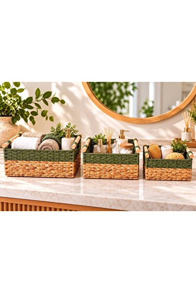 Bahçem Dekoratif Water Hyacinth / Su Sümbülü Dikdörtgen Yeşil Detaylı Ahşap K...