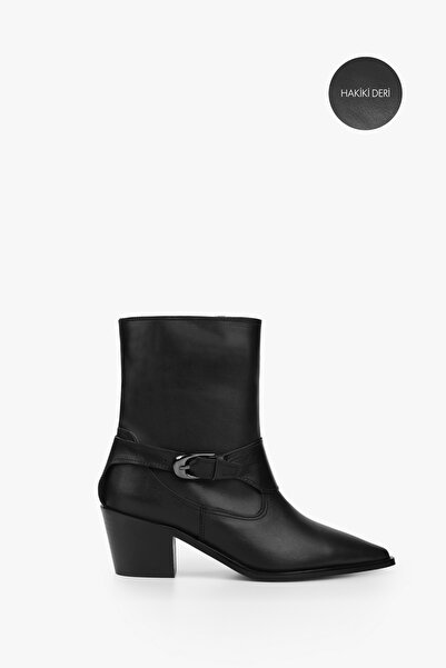 Shoeberry Kadın Harlow Siyah Hakiki Deri Western Bot