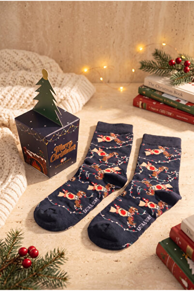 Katia&Bony Unisex Marry Christmas Kutulu Geyik Desenli Soket Yılbaşı Çorabı