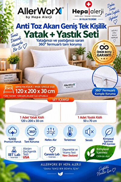 Allerworx Anti Alerjik Anti Akar Geniş Tek Kişilik Yatak ve Yastık Kılıfı Set...