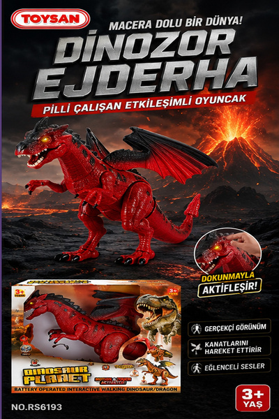 Toysan EJDERHA DİNOZOR SES VE DOKUNMATİK FONKSİYONLU PİLLİ