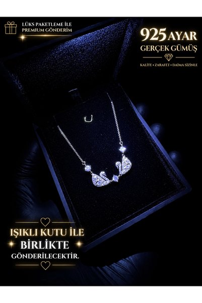 sara silver 925 Ayar Gümüş Kuğu Model Aşk Kolyesi Özel Tasarım Aşk Sevgi Bağl...