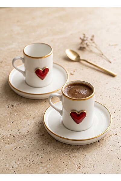 REGNA HOME Fine Living Love 4-Piece 2-Person Gilded Porcelain Coffee Cup Set