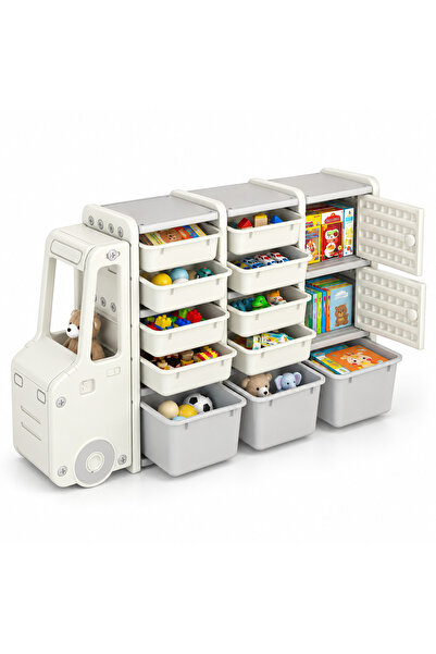 BuzzleB Organizator Jucarii cu 13 Sertare, Design Modern din HDPE, BPA Free, ...