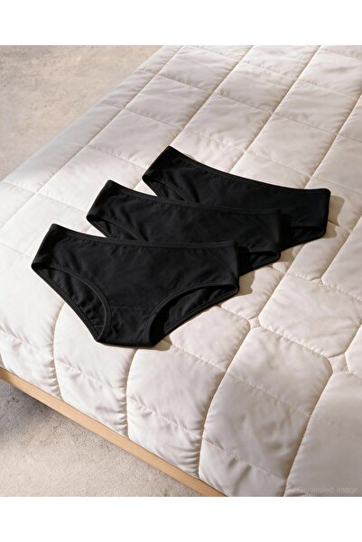 Bolero Women's 3-Piece Cotton Slip Panties Plain Black