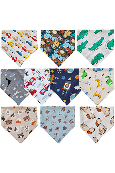 Baby Minik Triangle Scarf Combed Cotton Drool and Feeding Bib 10 Pieces