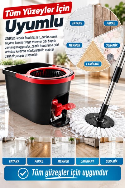 grimorlife Turbo Pedallı Mop Temizlik Seti Kova Paspas 16 lt