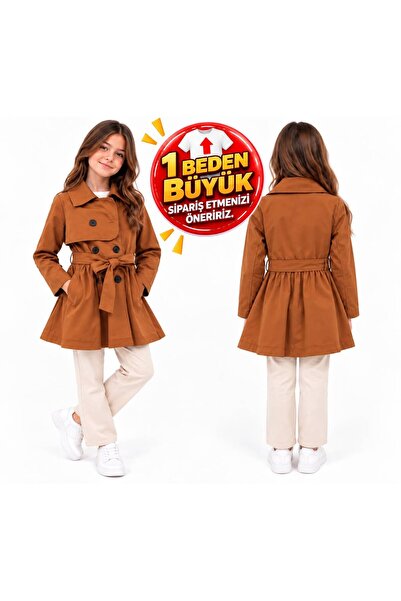 BY WORRN Kız Çocuk 8-12 Yaş Düğmeli Kuşaklı Trenckot