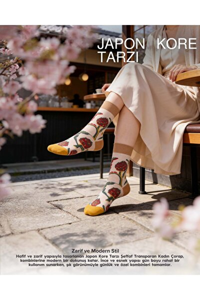 Bolero Women's Japanese Korean Style Transparent Socks Mosaic Flower