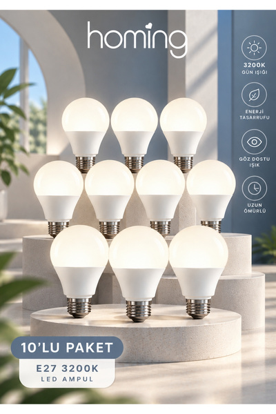 HOMİNG Homing 10 Adet Led Ampul E27 9W 850lm Gün Işığı 3200kelvin