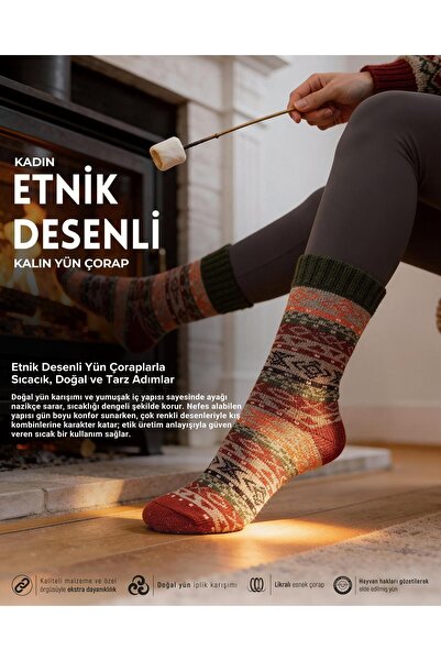 Bolero Etnik Desenli Çok Renkli Yün Çorap