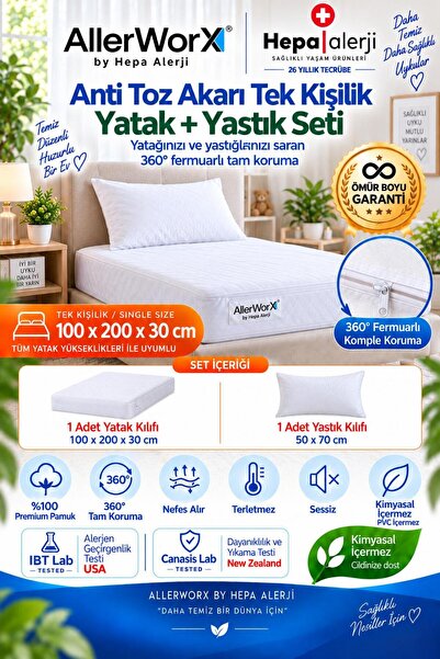 Allerworx Anti Alerjik Anti Akar Tek Kişilik Yatak ve Yastık Kılıfı Seti 100x...