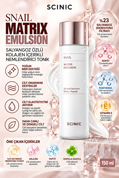 SCINIC Snail Matrix Emulsion Salyangoz Özlü Kolajen İçerikli Nemlendirici Emü...