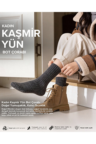 Bolero Yünlü Yumuş Kışlık Kadın Soket Çorap Antrasit