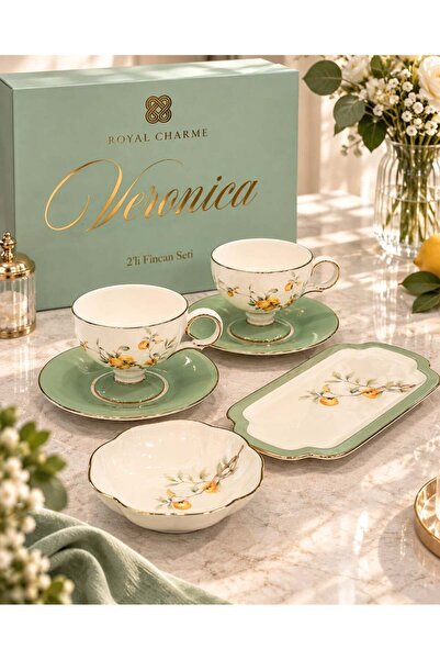 Onedekor 6 Parça 2 Kişilik Mint Porselen Fincan Takımı