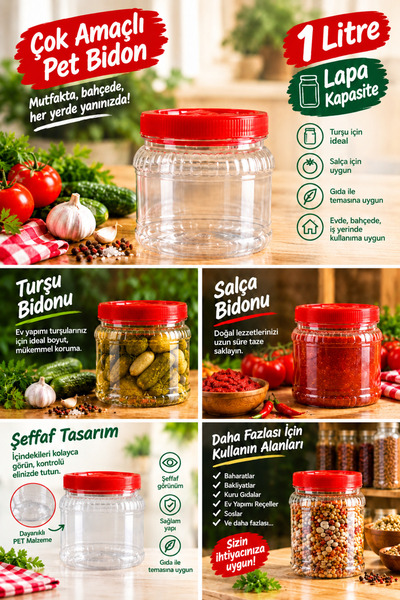 cansares Turşu Bidonu Salça Bidonu PET Bidon 1 Litre 1 Adet Kuru Gıda Saklama...