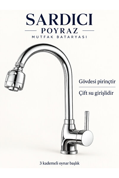 Sardıcı Mutfak Evye Bataryası 5 Yıl Garantili Çift Su Girişli Fonksiyonel 3 K...