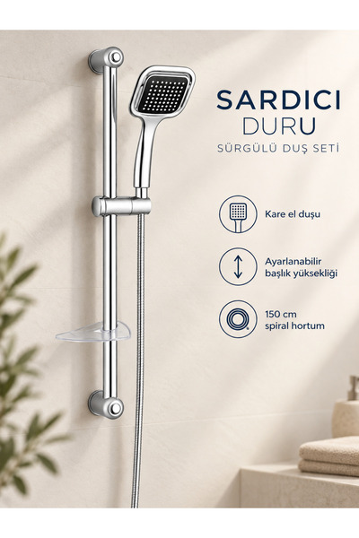 Sardıcı Sürgülü Duş Seti Pizza Başlık Spiral Hortum Ve Bağlantı Apataratı