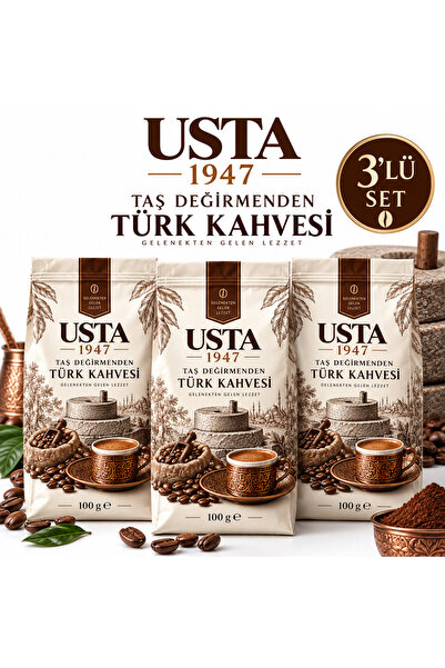 USTA 1947 Taş Değirmenden Türk Kahvesi 3'lü Set (100 Gr * 3 Adet)