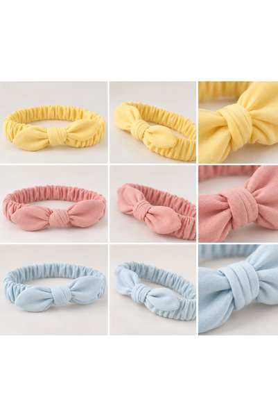altıntop bebe Baby Girl Bow Hair Band Set of 3 Yellow Blue Powder Pink