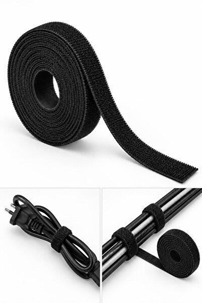 jetfast Siyah Renk 5 Metre 1 Cm Cırt Kablo Düzenleyici Organizer Kutu Kablo S...