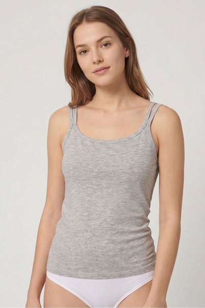 OBJE Women's Gray Melange Double Strap Tank Top