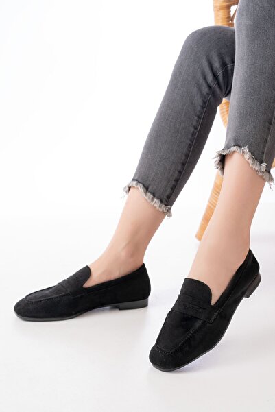 Zerenyus Zri̇n-302 Black Suede Daily Women's Flat Shoes