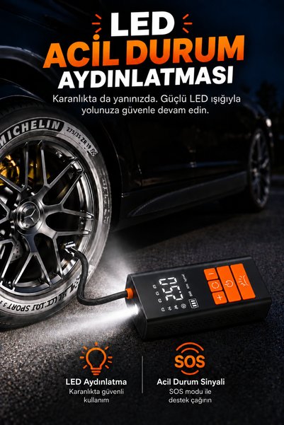 Enshall 6000mAh Gulony Taşınabilir Hava Pompası 150 PSI Dijital Kompresör, 12V Çakmaklık Aparatlı ve Şarjlı Kablosuz Lastik Şişirme Pompası (Araç, Motosiklet, Bisiklet)