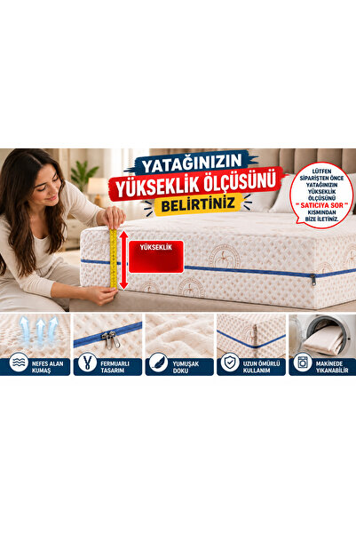 Genel Markalar Premium Naturel Fermuarlı Yatak Kılıfı %100 Pamuk Yıkanabilir ...