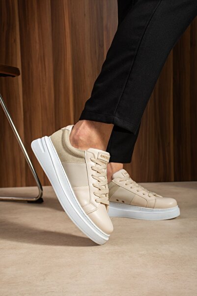 Zerenyus Zrc2627 - Veloura Thick Sole Lace-Up Men's Beige Sneaker