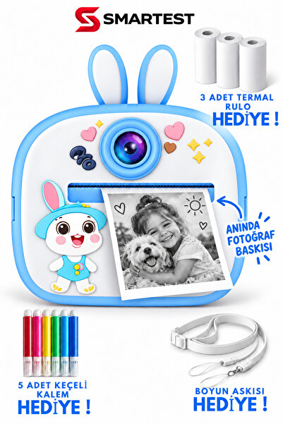 SMARTEST Dijital Fotoğraf Makinesi Çocuk Termal Resim Kağıt Baskılı Yazıcı Ka...