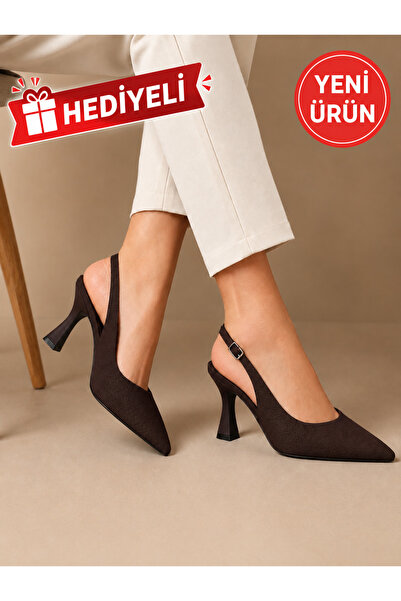 oliviashoes KADIN KAHVE SÜET TOKALI SİVRİ BURUN ŞIK 9 CM TOPUKLU (EKSTRA PEDL...