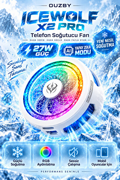 OUZBY ICEWOLF X2 PRO 27W Overclock Telefon Soğutucu Fan, AI Akıllı Soğutma, Y...