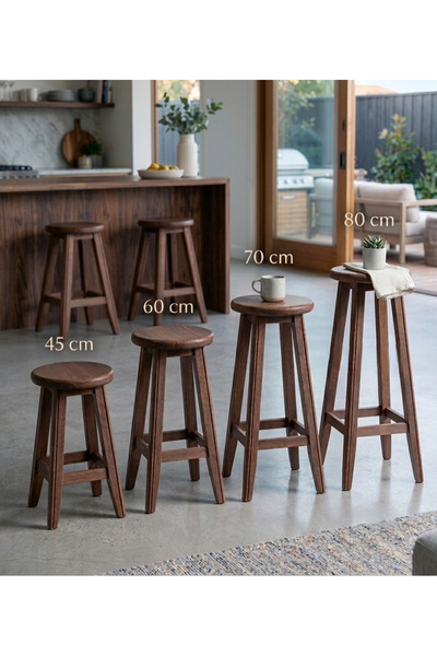 LkAhşap Kayın Ağacı 70 cm Ahşap Tabure – Ceviz Renk – 28 cm Çap – Kendi imalatımız