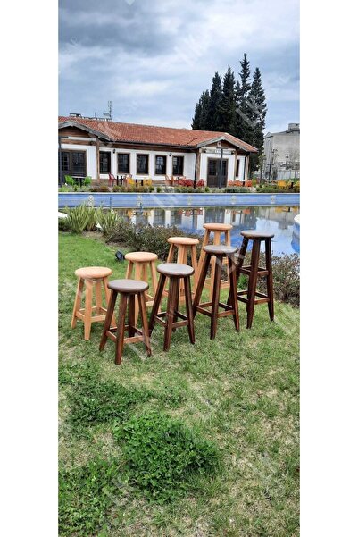 LkAhşap 1ad. Ahşap Bar Taburesi Ceviz Renk 80cm Yükseklik