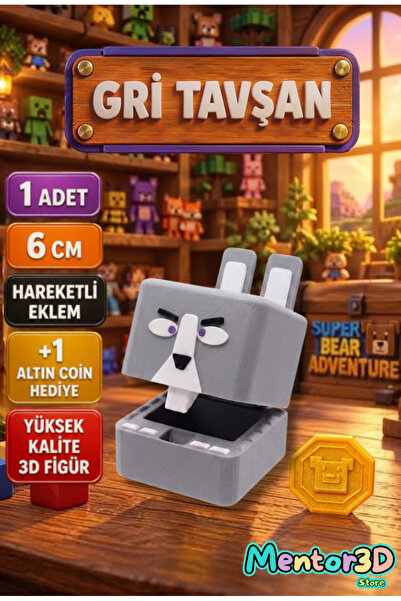 Mentor 3D Store Super Bear Adventure Gri Tavşan Süper Ayı Oyuncak