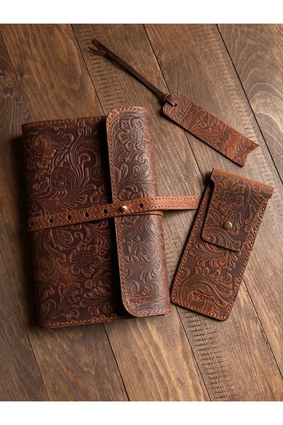 Wild West Crafted غلاف كتاب وأجندة من الجلد الأصلي بتصميم أنيق وعملي. هدية لعيد الميلاد وعيد الأم والأب.