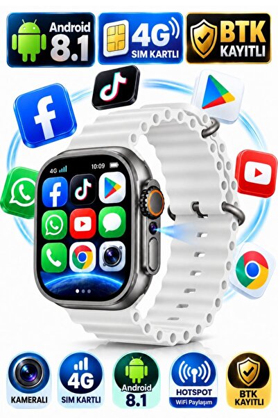 SONREİR Watch Ultra 4 One 4G Sim Kartlı Kameralı Android Akıllı Saat GPS WiFi...